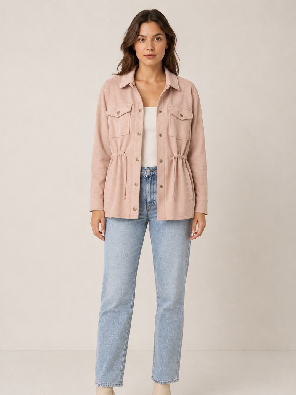 Blank NYC Suede-Style Drawstring Utility Jacket - Blush